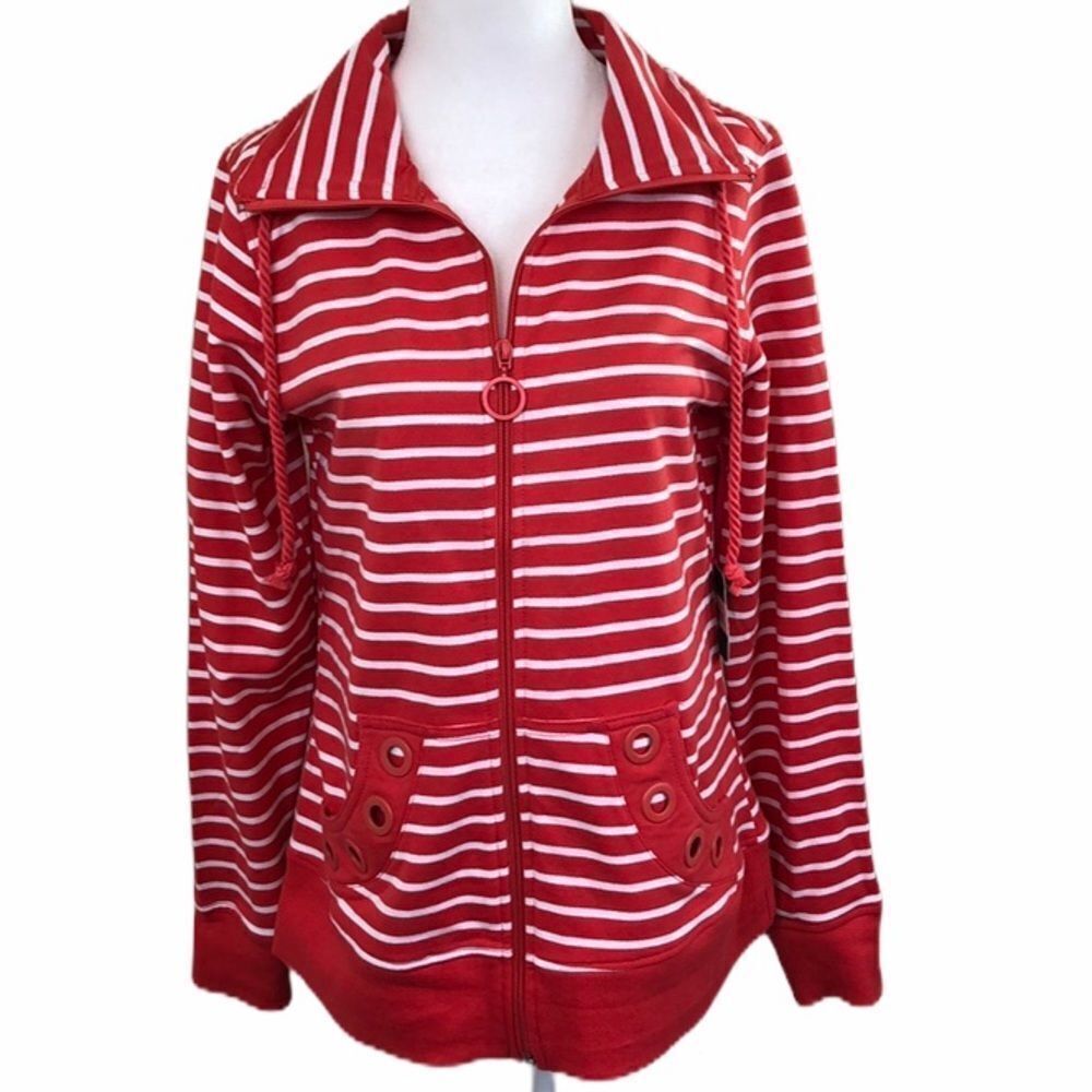 High Fifth Pink White Striped Zip Up Sweatshirt Size S NWT